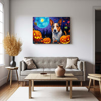 Thumbnail for Australian Cattle Dog 01 Halloween With Pumpkin Oil Painting Van Goh Style, Wooden Canvas Prints Wall Art Painting , Canvas 3d Art