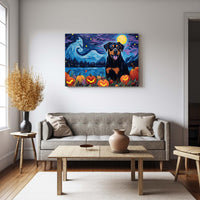 Thumbnail for Rottweiler Dog 02 Halloween With Pumpkin Oil Painting Van Goh Style, Wooden Canvas Prints Wall Art Painting , Canvas 3d Art