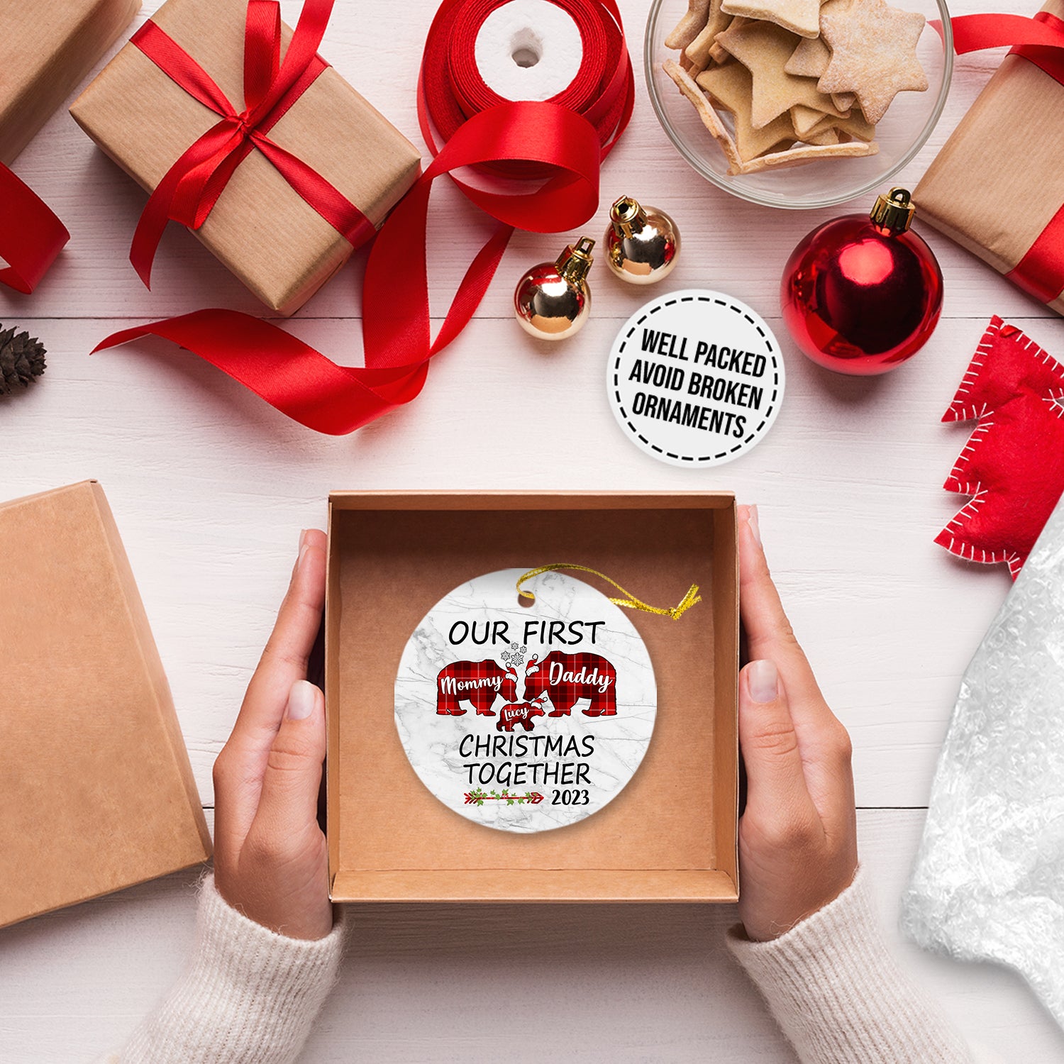 Our First Christmas Together Version Bear Personalized Christmas Premium Ceramic Ornaments