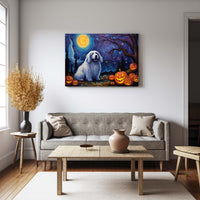 Thumbnail for Newfoundland Dog Halloween With Pumpkin Oil Painting Van Goh Style, Wooden Canvas Prints Wall Art Painting , Canvas 3d Art