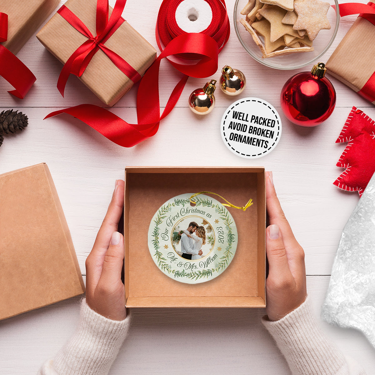 Our First Christmas Personalized Custom Photo Christmas Premium Ceramic Ornaments Gift For Family