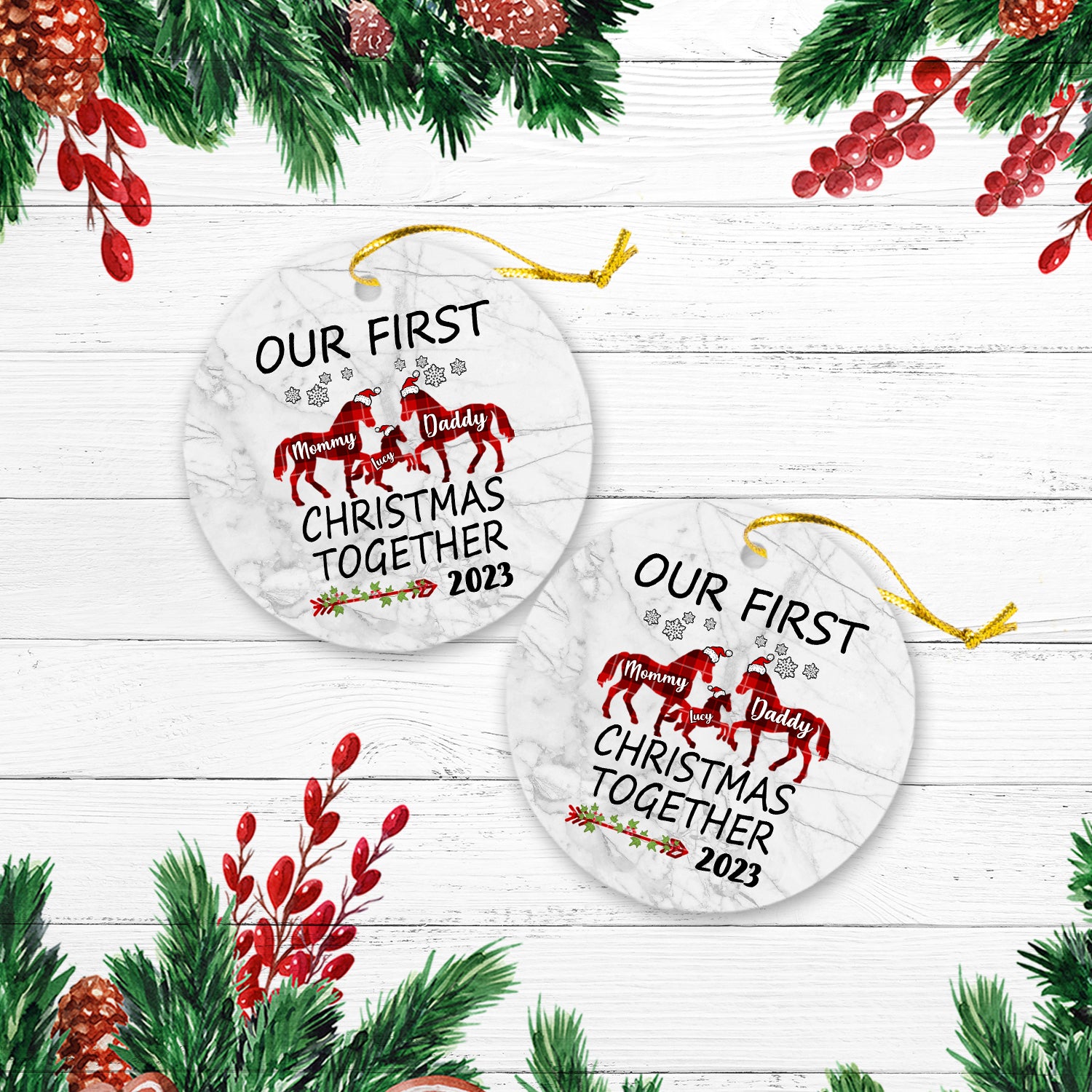Our First Christmas Together Version Horse Personalized Christmas Premium Ceramic Ornaments