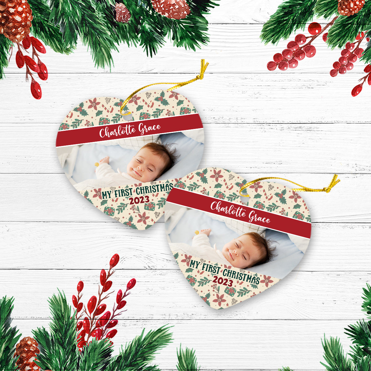 Family Baby Christmas Personalized Custom Photo Christmas Premium Ceramic Ornaments Gift For Family