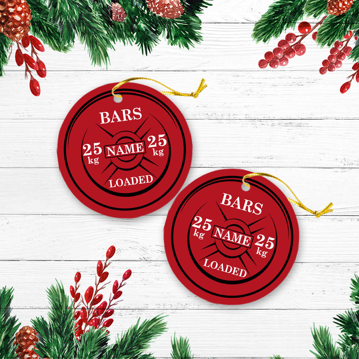 Weightliffting Bars Loaded Personalized Custom Name Christmas Premium Ceramic Ornaments Sets