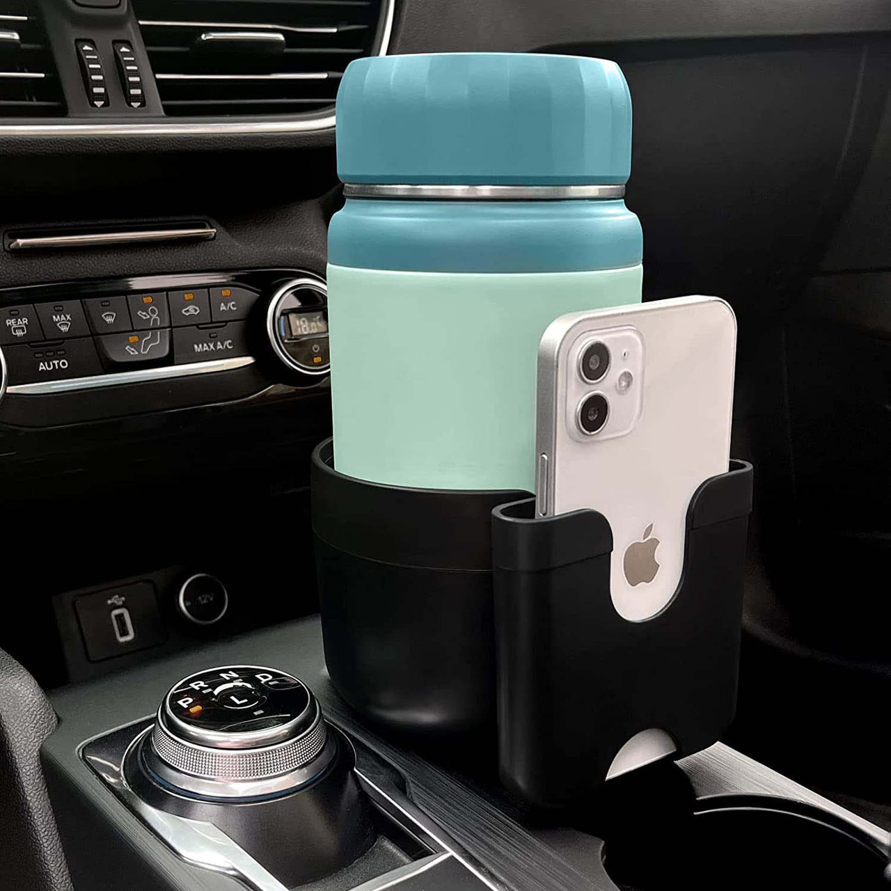 2-in-1 Car Cup Holder Expander Adapter with Adjustable Base, Custom Fit For Your Cars, Car Cup Holder Expander Organizer with Phone Holder, Fits 32/40 oz Drinks Bottles, Car Accessories SU15988