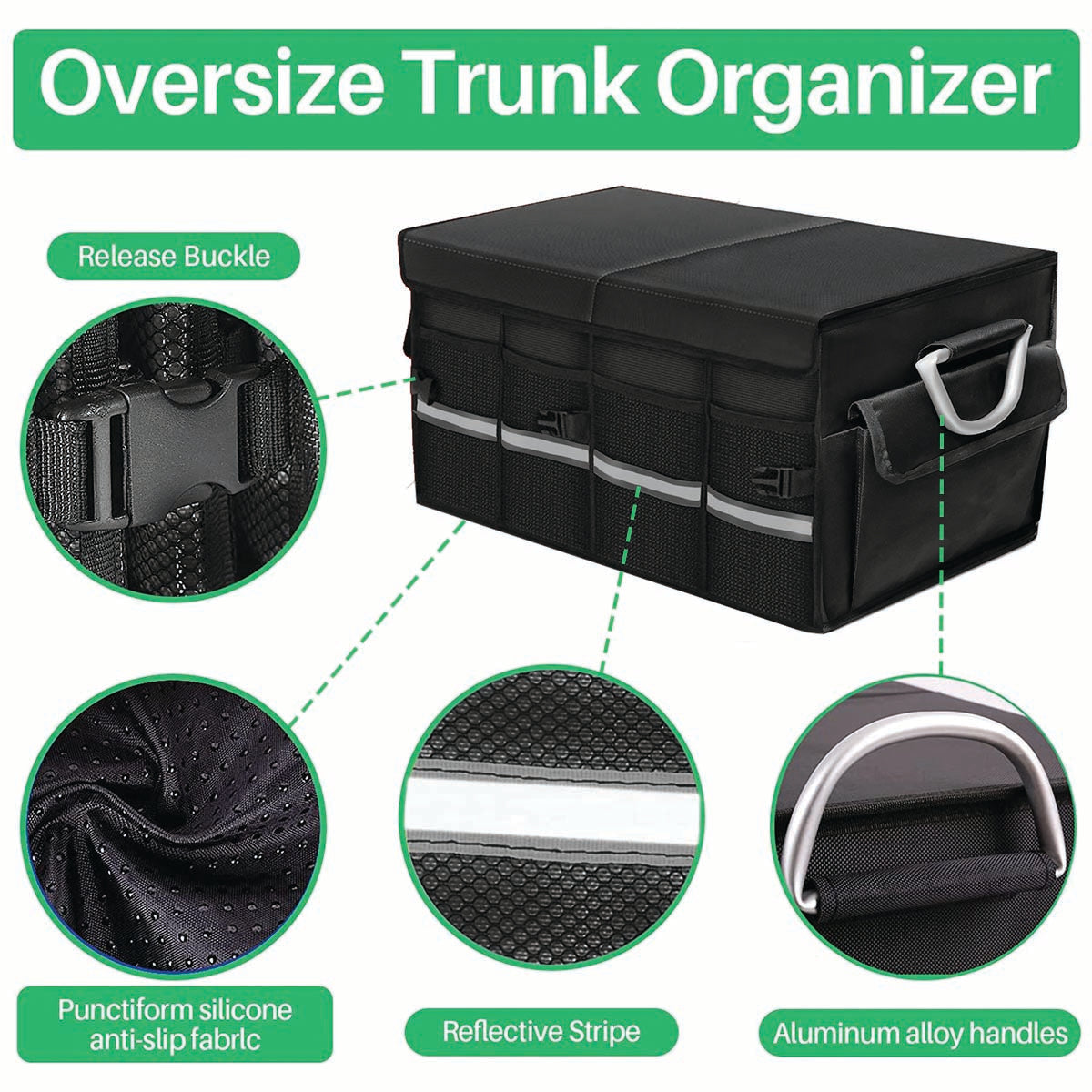 Big Trunk Organizer, Cargo Organizer SUV Trunk Storage Waterproof Collapsible Durable Multi Compartments PU12994