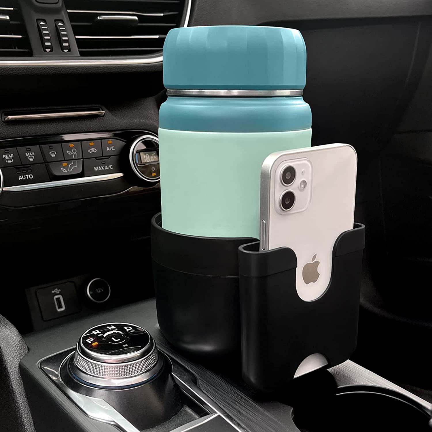 2-in-1 Car Cup Holder Expander Adapter with Adjustable Base, Custom Fit For Your Cars, Car Cup Holder Expander Organizer with Phone Holder, Fits 32/40 oz Drinks Bottles, Car Accessories KO15988