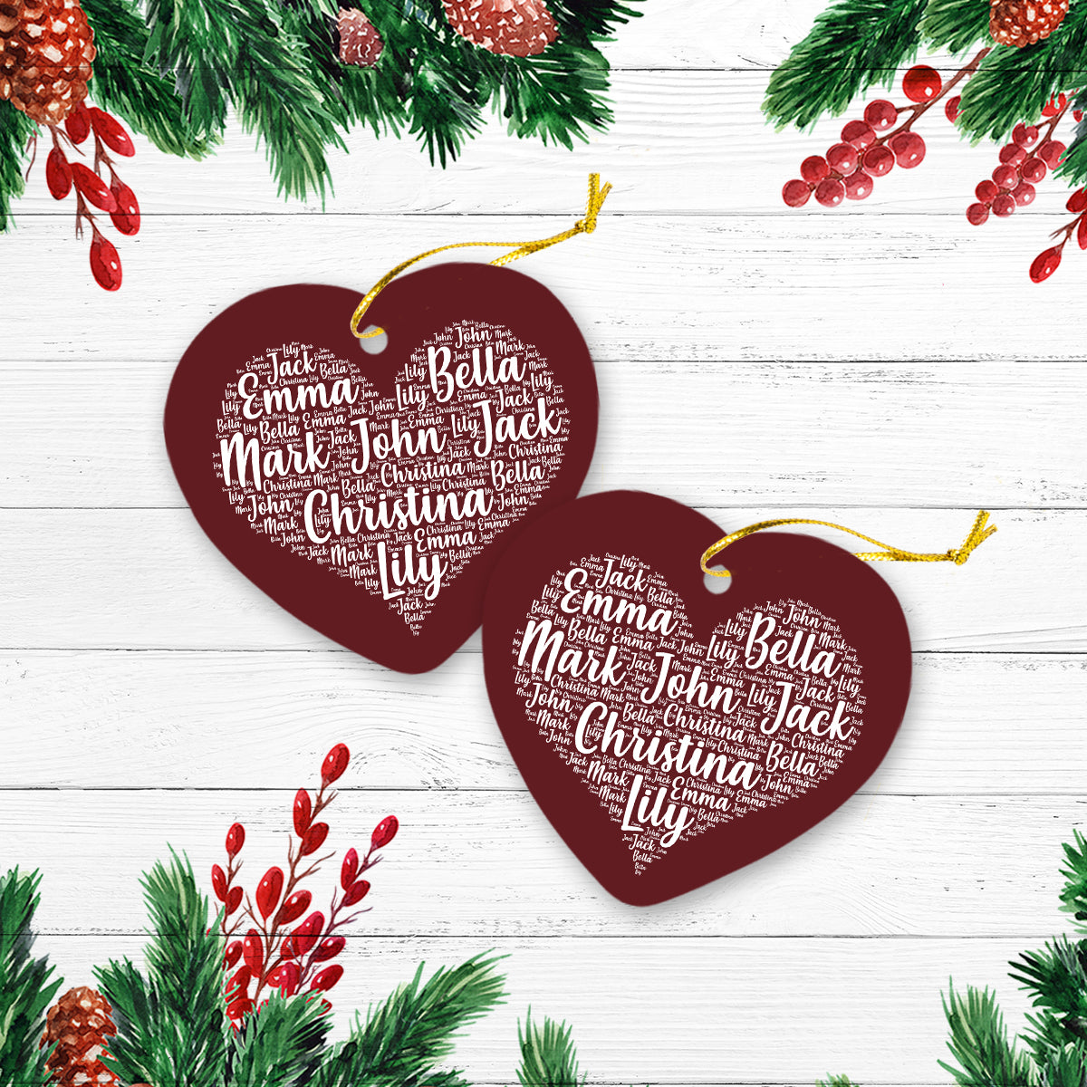 Touch Heart Red Version 01 Christmas Personalized Custom Name Christmas Premium Ceramic Ornaments Sets