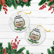 Our First Christmas Together With Family Cute Animals Version Sloth Personalized Christmas Premium Ceramic Ornaments