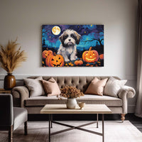 Thumbnail for Havanese  Dog 02 Halloween With Pumpkin Oil Painting Van Goh Style, Wooden Canvas Prints Wall Art Painting , Canvas 3d Art