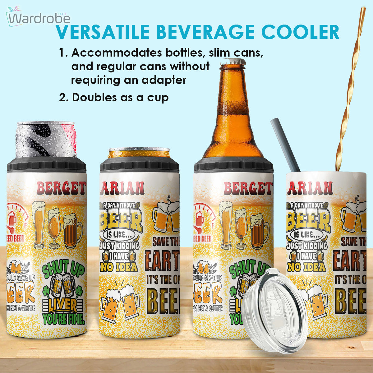 Berget Arian A Day Without Beer Funny Beer Tumbler 4 in 1 Can Cooler 16Oz Tumbler Cup Bottle Cooler