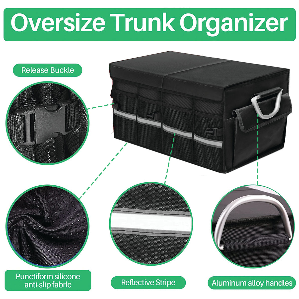 Big Trunk Organizer, Custom-Fit For Car, Cargo Organizer SUV Trunk Storage Waterproof Collapsible Durable Multi Compartments WaMY253