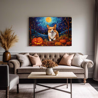 Thumbnail for Corgi Dog 01 Halloween With Pumpkin Oil Painting Van Goh Style, Wooden Canvas Prints Wall Art Painting , Canvas 3d Art