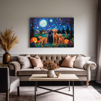 Thumbnail for Chesapeake Bay Retrievers Dog Halloween With Pumpkin Oil Painting Van Goh Style, Wooden Canvas Prints Wall Art Painting , Canvas 3d Art