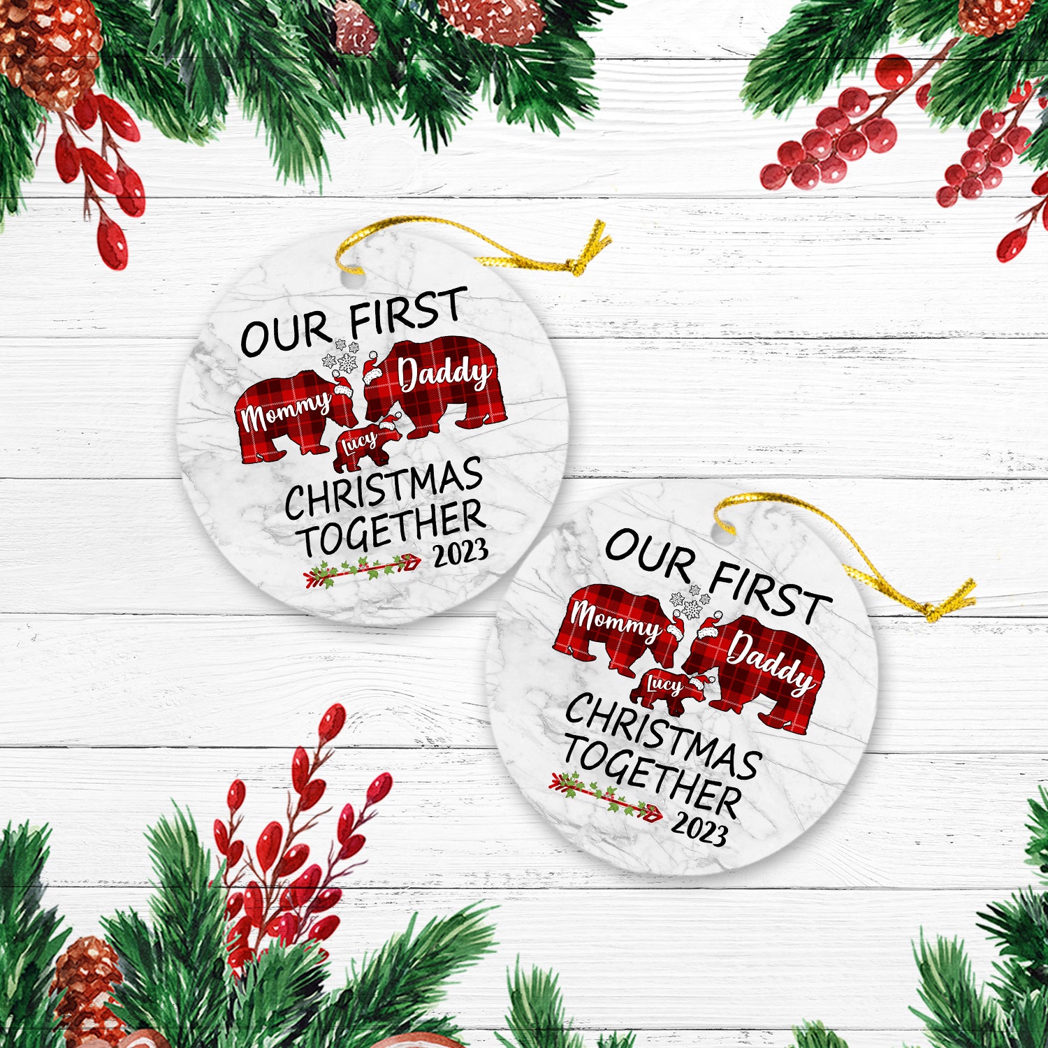 Our First Christmas Together Version Bear Personalized Christmas Premium Ceramic Ornaments