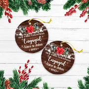 Flower Wood 1st Christmas Engaged Personalized Christmas Premium Ceramic Ornaments