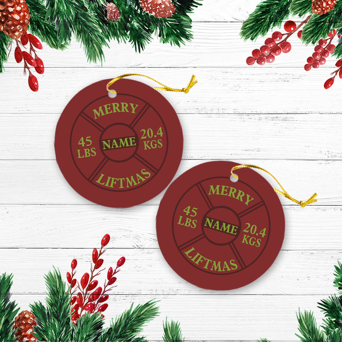 Weightlifting Merry Liftmas Christmas Personalized Custom Name Christmas Premium Ceramic Ornaments Sets