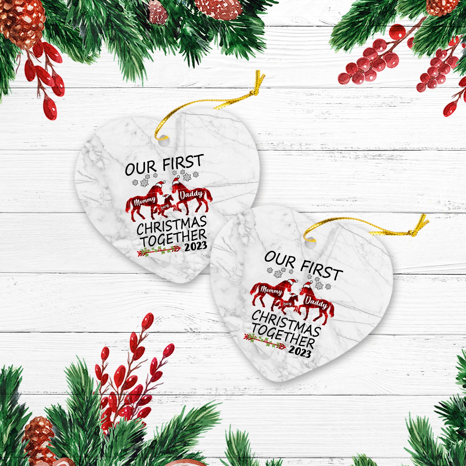 Our First Christmas Together Version Horse Personalized Christmas Premium Ceramic Ornaments