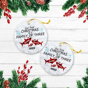 Our First Christmas As A Family Of Tree Version Shark Personalized Christmas Premium Ceramic Ornaments