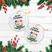 Our First Christmas Together With Family Cute Animals Version Shark Personalized Christmas Premium Ceramic Ornaments