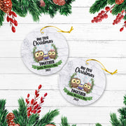 Our First Christmas Together With Family Cute Animals Version Owl Personalized Christmas Premium Ceramic Ornaments
