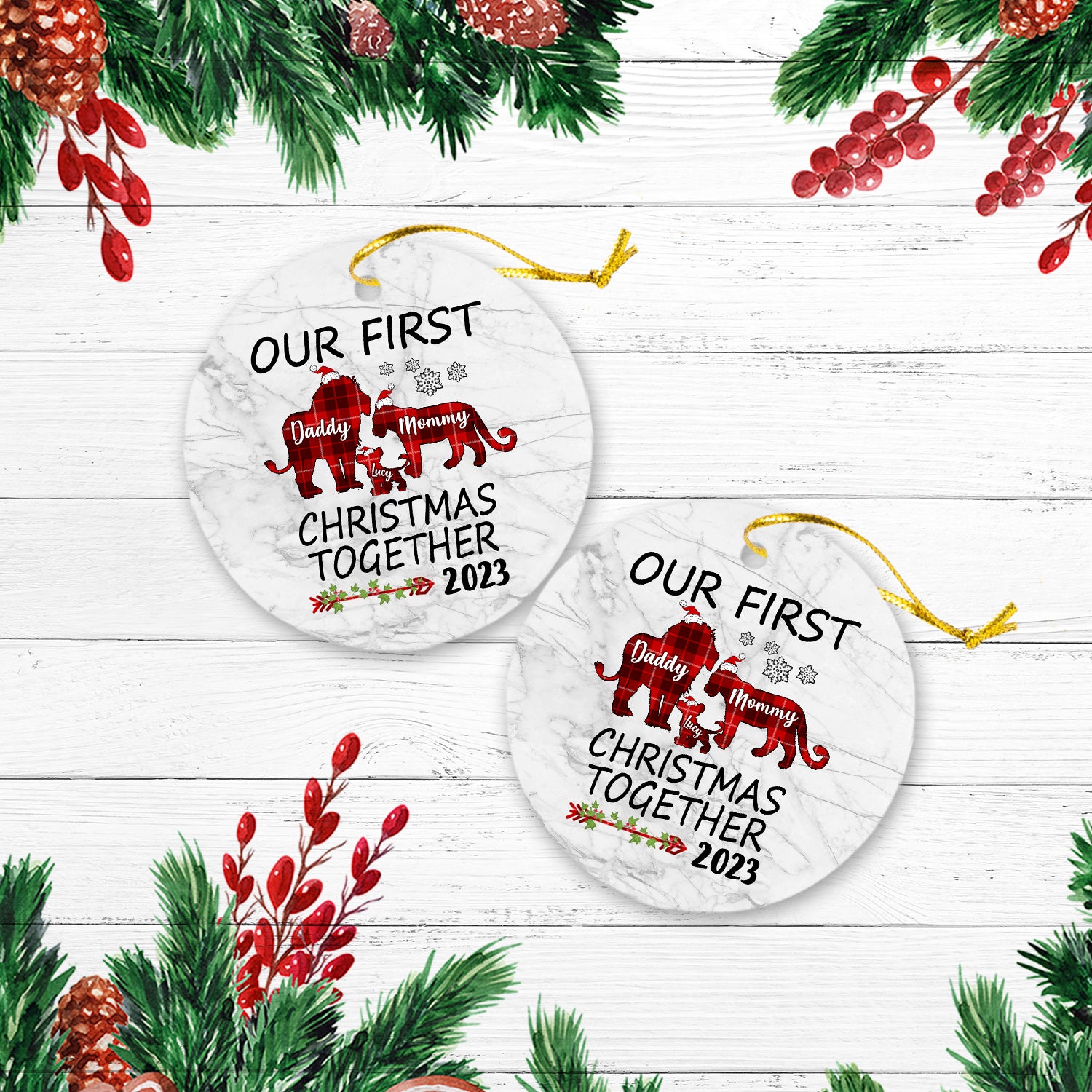 Our First Christmas Together Version Lion Personalized Christmas Premium Ceramic Ornaments