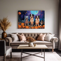Thumbnail for Miniature American Shepherds Dog 01 Halloween With Pumpkin Oil Painting Van Goh Style, Wooden Canvas Prints Wall Art Painting , Canvas 3d Art