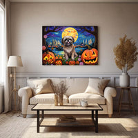 Thumbnail for Lhasa Apsos Dog 01 Halloween With Pumpkin Oil Painting Van Goh Style, Wooden Canvas Prints Wall Art Painting , Canvas 3d Art