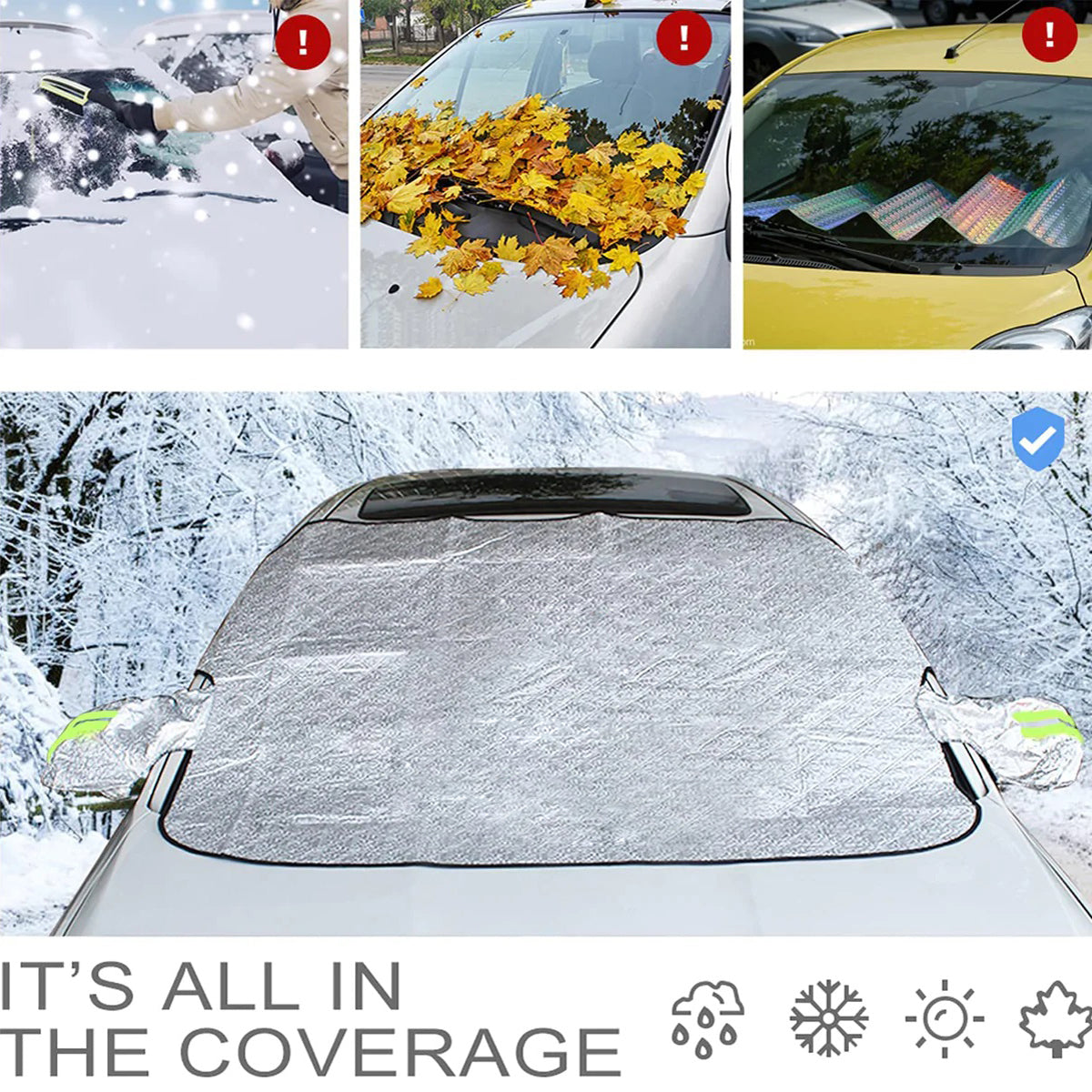 Windshield Cover for Ice and Snow, Custom fit for Car, Magnetic Windshield Cover, Water, Heat & Sag-Proof Car Windshield Snow Cover, Mirror Protector Windproof Sunshade Cover