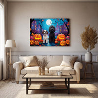 Thumbnail for Portuguese Water Dog Halloween With Pumpkin Oil Painting Van Goh Style, Wooden Canvas Prints Wall Art Painting , Canvas 3d Art