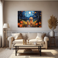 Thumbnail for Golden Retrievers Dog 02 Halloween With Pumpkin Oil Painting Van Goh Style, Wooden Canvas Prints Wall Art Painting , Canvas 3d Art