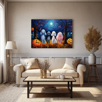 Thumbnail for Poodle Dog Halloween With Pumpkin Oil Painting Van Goh Style, Wooden Canvas Prints Wall Art Painting , Canvas 3d Art