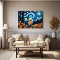 Thumbnail for Norwegian Elkhounds Dog 02 Halloween With Pumpkin Oil Painting Van Goh Style, Wooden Canvas Prints Wall Art Painting , Canvas 3d Art
