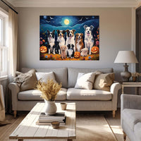 Thumbnail for Miniature American Shepherds Dog 02 Halloween With Pumpkin Oil Painting Van Goh Style, Wooden Canvas Prints Wall Art Painting , Canvas 3d Art