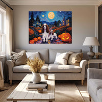 Thumbnail for English Springer Spaniels Dog 02 Halloween With Pumpkin Oil Painting Van Goh Style, Wooden Canvas Prints Wall Art Painting , Canvas 3d Art