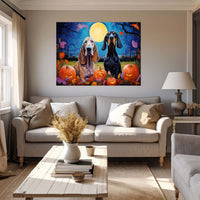 Thumbnail for Bloodhound Dog Halloween With Pumpkin Oil Painting Van Goh Style, Wooden Canvas Prints Wall Art Painting , Canvas 3d Art