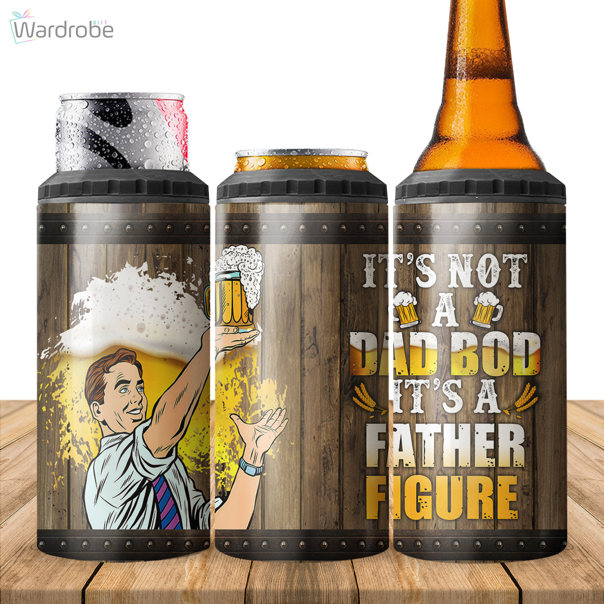 It's Not A Dad Bod, Father Figure Tumbler 4 in 1 Can Cooler 16Oz Tumbler Cup Bottle Cooler