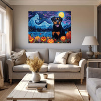 Thumbnail for Rottweiler Dog 02 Halloween With Pumpkin Oil Painting Van Goh Style, Wooden Canvas Prints Wall Art Painting , Canvas 3d Art