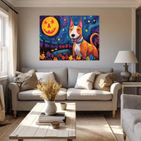 Thumbnail for Bull Terriers Dog Halloween With Pumpkin Oil Painting Van Goh Style, Wooden Canvas Prints Wall Art Painting , Canvas 3d Art