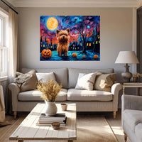 Thumbnail for Yorkshire Terriers Dog 04 Halloween With Pumpkin Oil Painting Van Goh Style, Wooden Canvas Prints Wall Art Painting , Canvas 3d Art