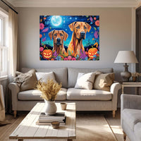 Thumbnail for Rhodesian Ridgebacks Dog Halloween With Pumpkin Oil Painting Van Goh Style, Wooden Canvas Prints Wall Art Painting , Canvas 3d Art