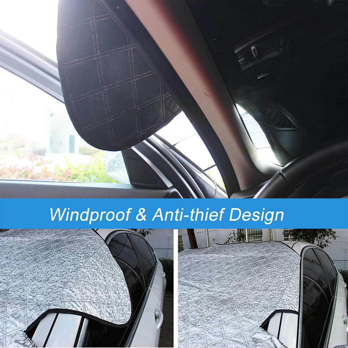 Windshield Cover for Ice and Snow, Custom fit for Car, Magnetic Windshield Cover, Water, Heat & Sag-Proof Car Windshield Snow Cover, Mirror Protector Windproof Sunshade Cover