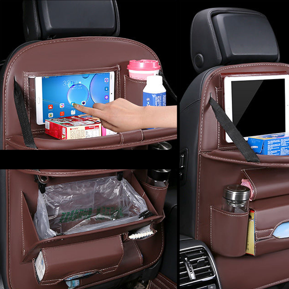 Backseat Organizer With Tablet Holder PU Leather, Custom Fit For Your Cars, Backseat Car Organizer, Car Seat Back Protectors Kick With Foldable Table Tray Car Seat Organizer, Car Accessories AC15987