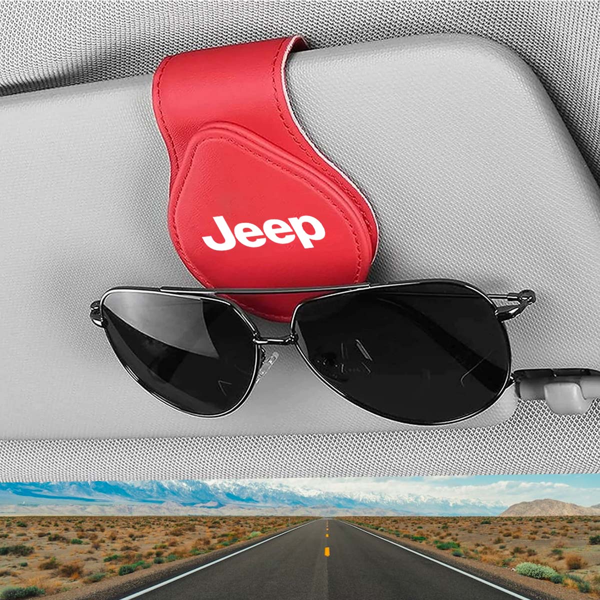 Car Sunglasses Holder, Custom Logo For Your Cars, Magnetic Leather Glasses Frame 2024 Update JE13995