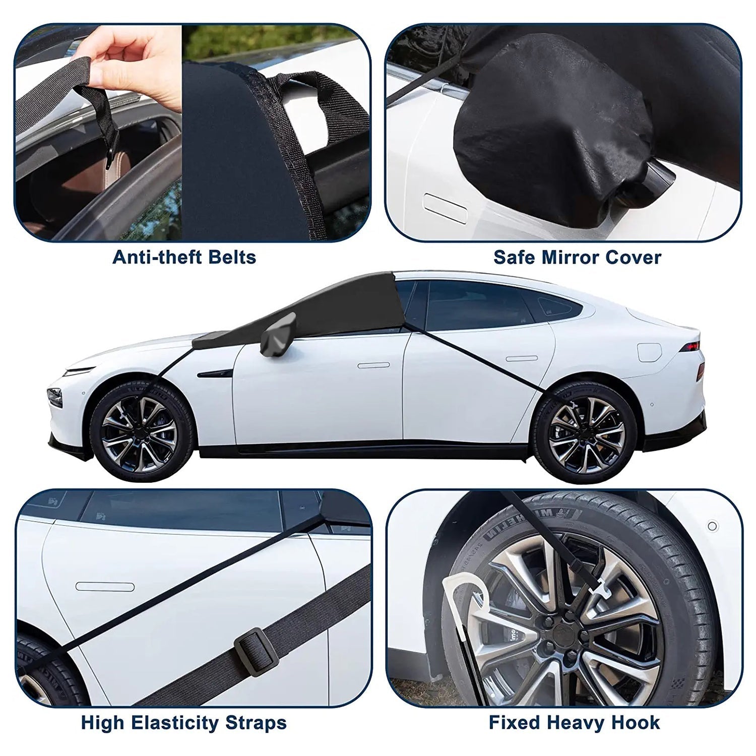 Car Windshield Snow Cover, Custom Fit For Car, Large Windshield Cover for Ice and Snow Frost with Removable Mirror Cover Protector, Wiper Front Window Protects Windproof UV Sunshade Cover - Wardrobetee