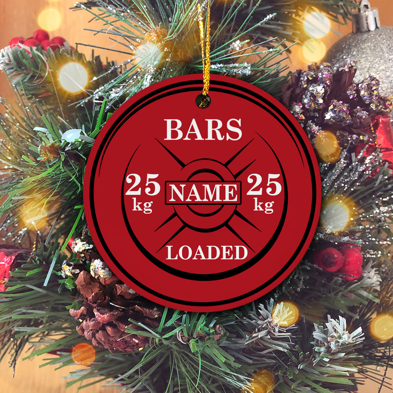 Weightliffting Bars Loaded Personalized Custom Name Christmas Premium Ceramic Ornaments Sets