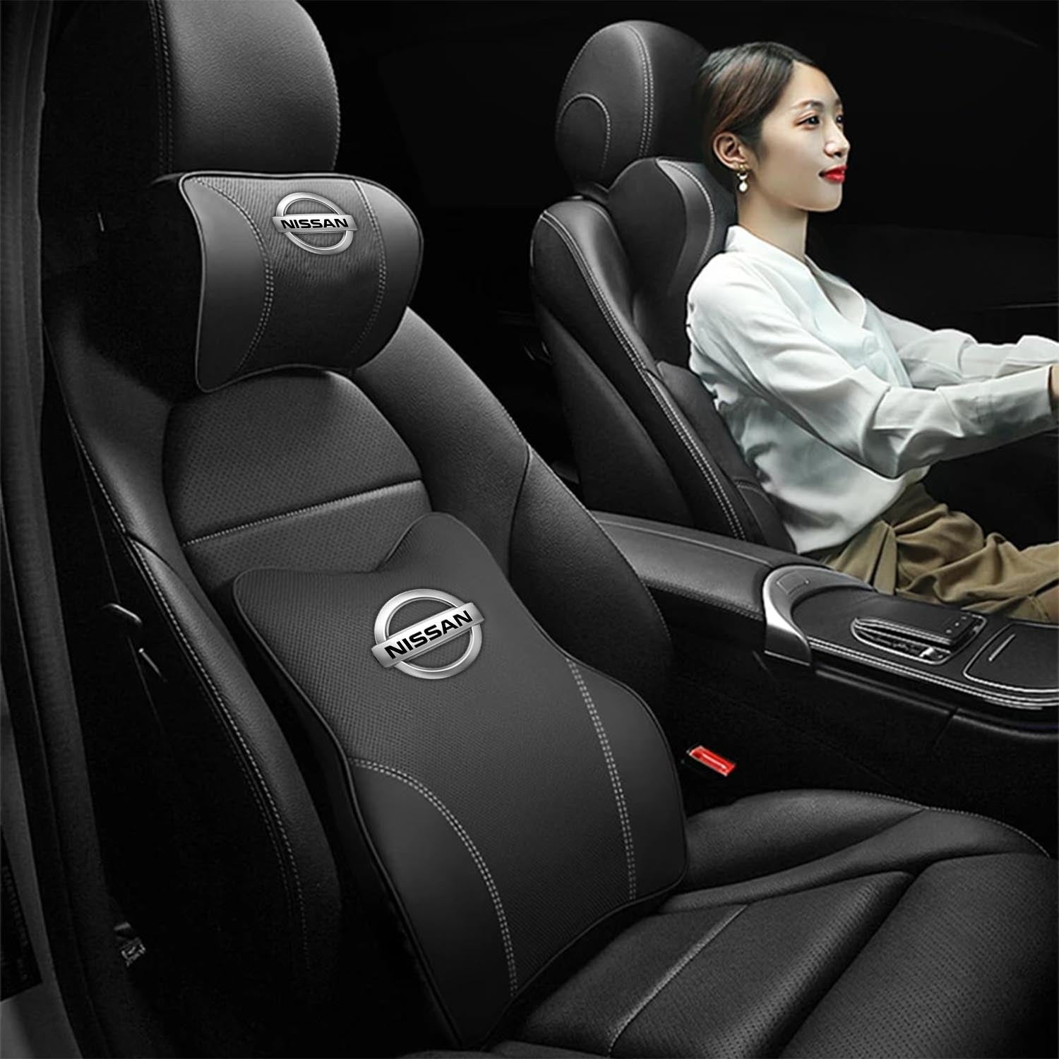 Car Headrest Neck Pillow and Lumbar Support Back Cushion Kit, Custom Fit For Your Cars, Memory Foam Erognomic, Car Accessories NS13992
