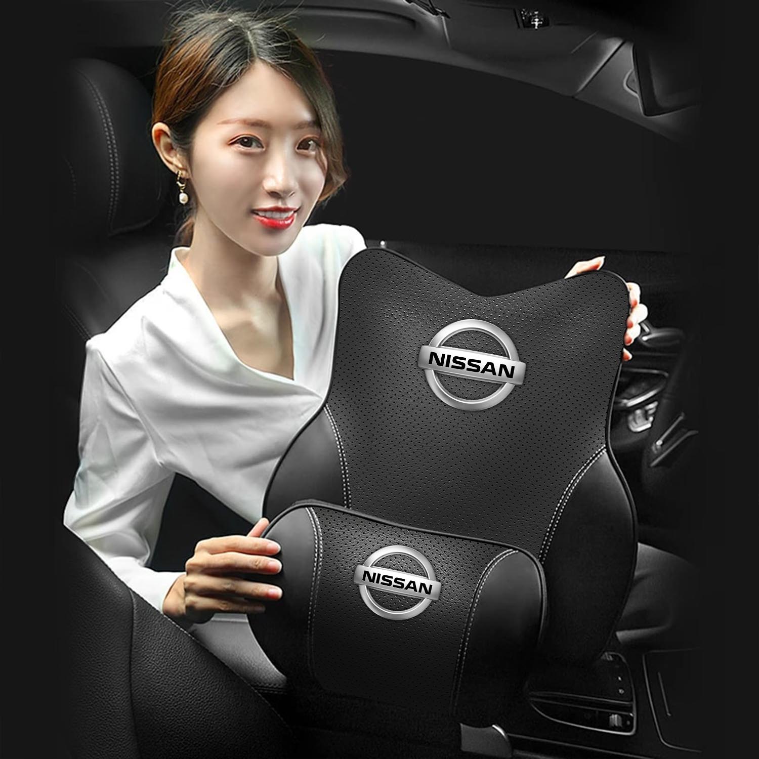 Car Headrest Neck Pillow and Lumbar Support Back Cushion Kit, Custom Fit For Your Cars, Memory Foam Erognomic, Car Accessories NS13992