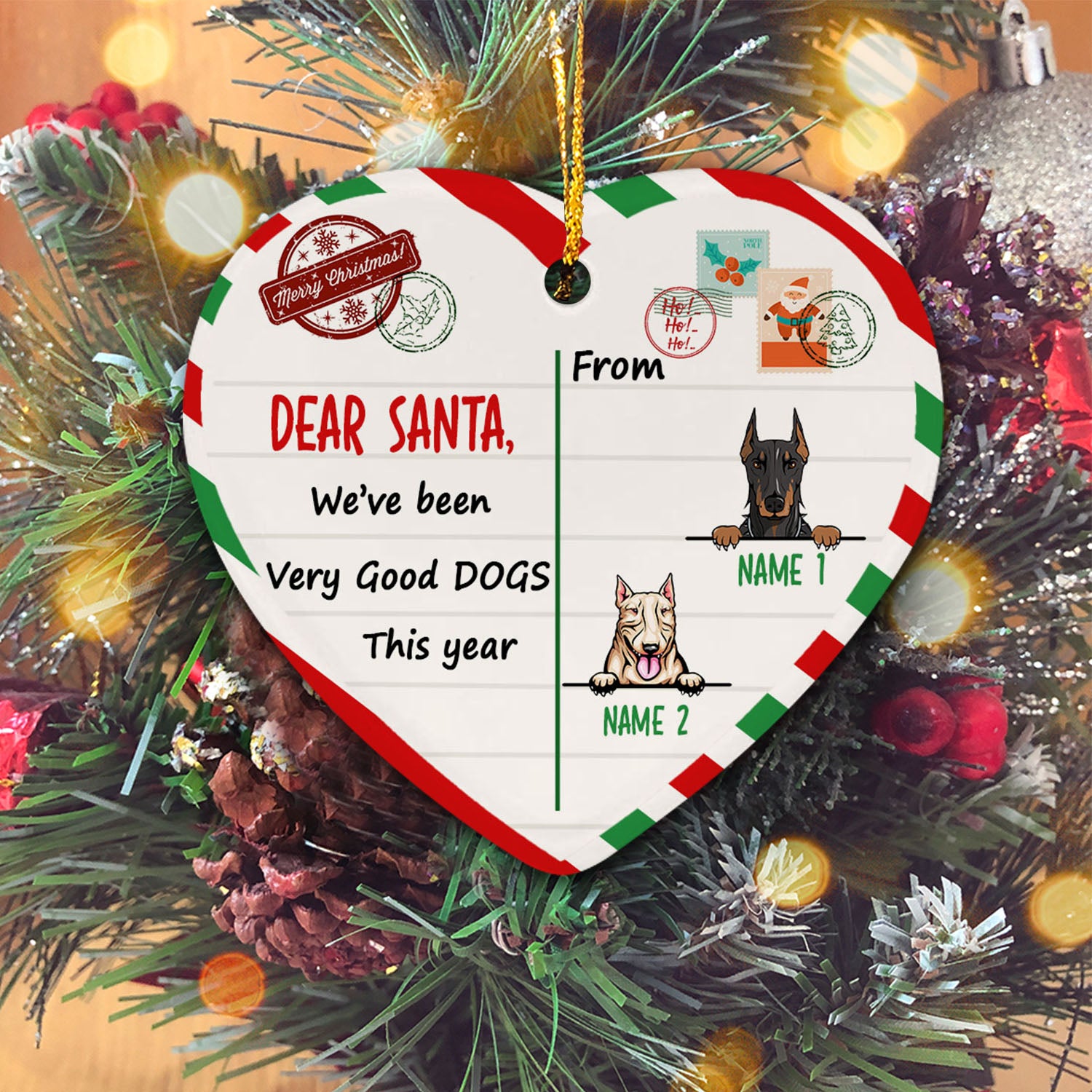 Dog Christmas Santa Benelux Personalized Custom Christmas Premium Ceramic Ornaments Gift For Family, Christmas Holiday