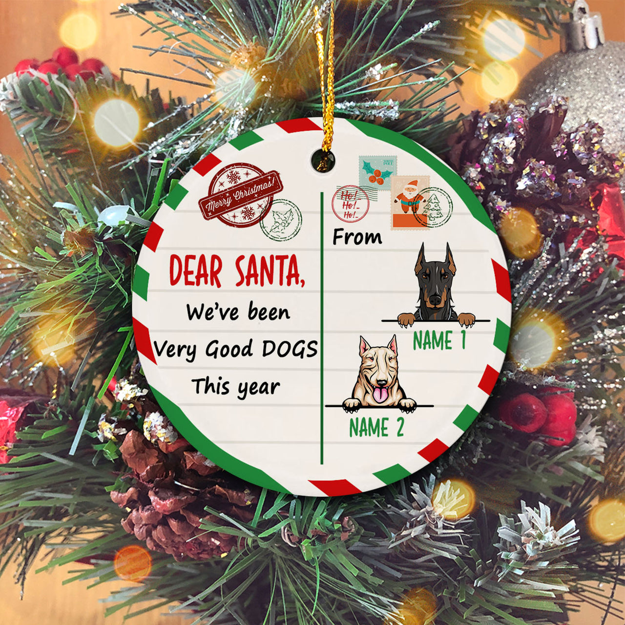 Dog Christmas Santa Benelux Personalized Custom Christmas Premium Ceramic Ornaments Gift For Family, Christmas Holiday